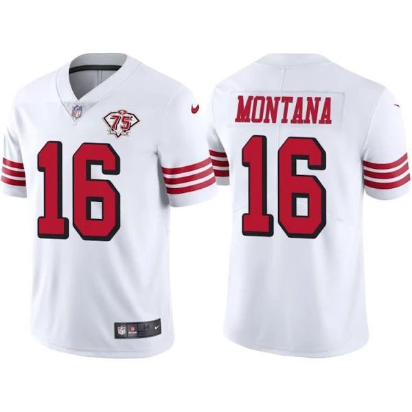 Men San Francisco 49ers #16 Joe Montana White Nike 75th Anniversary Throwback Limited Jersey->san francisco 49ers->NFL Jersey
